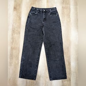 Shein Black Baggy Jeans metal grommet